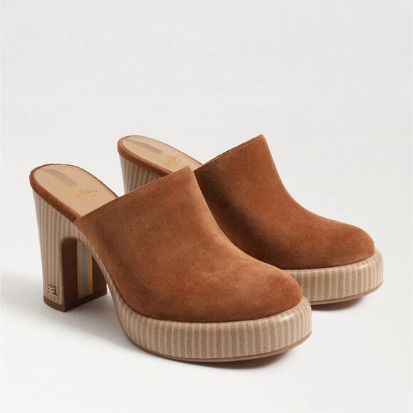 NEW SAM EDELMAN Suede Shiloh Heel Mules brown for women - Picture 1 of 11